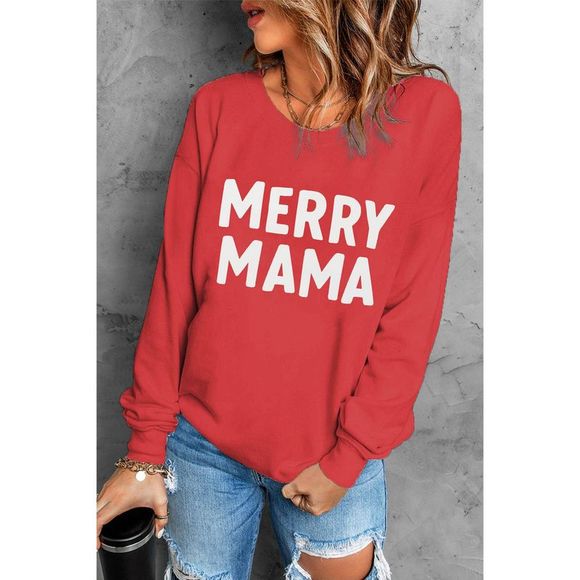 Azura Exchange  Red MERRY MAMA Long Sleeve Pullover Sweatshirt - Picture 11 of 14